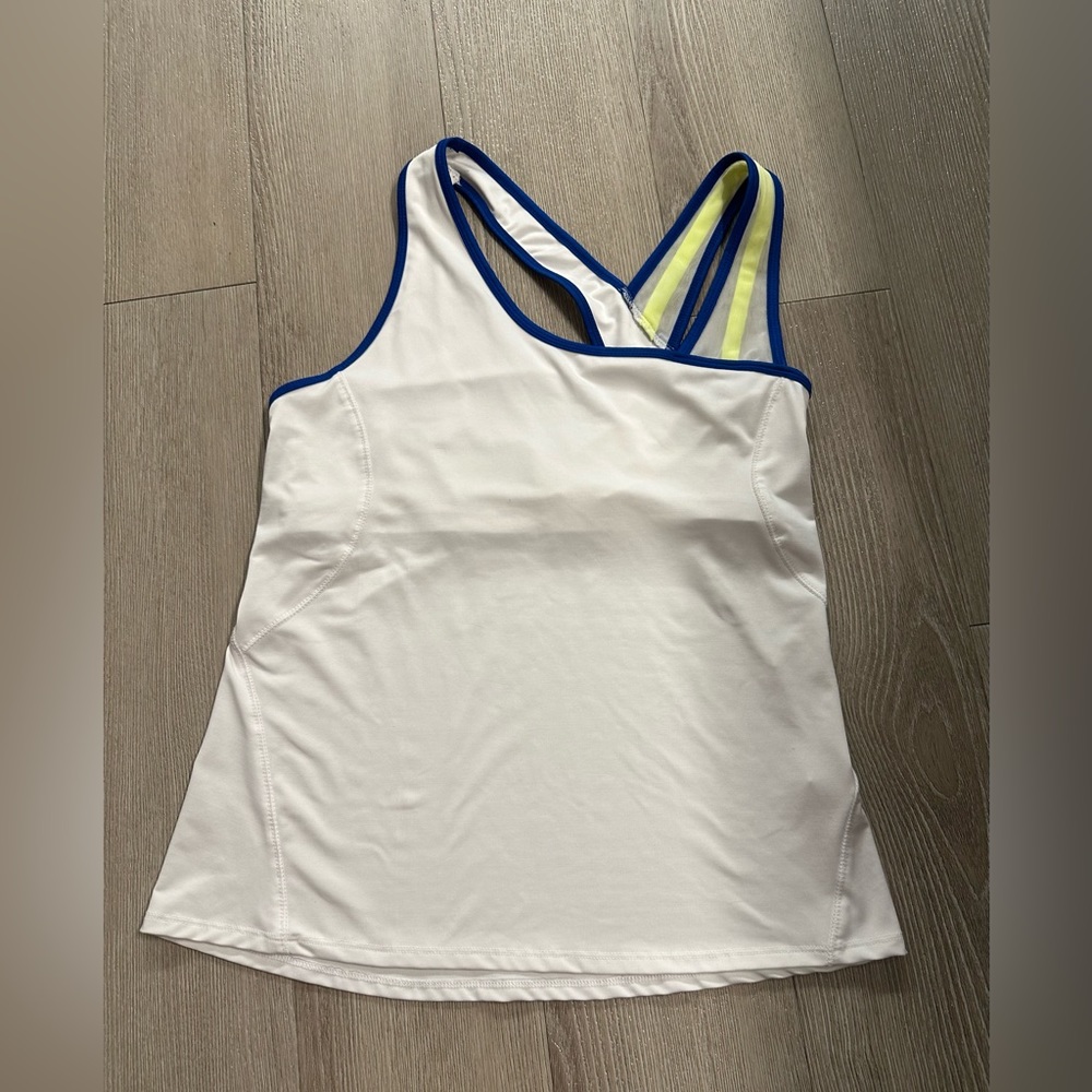 Women’s Lucky in Love Medium tank. Tennis, golf, Pickleball tank. White strappy